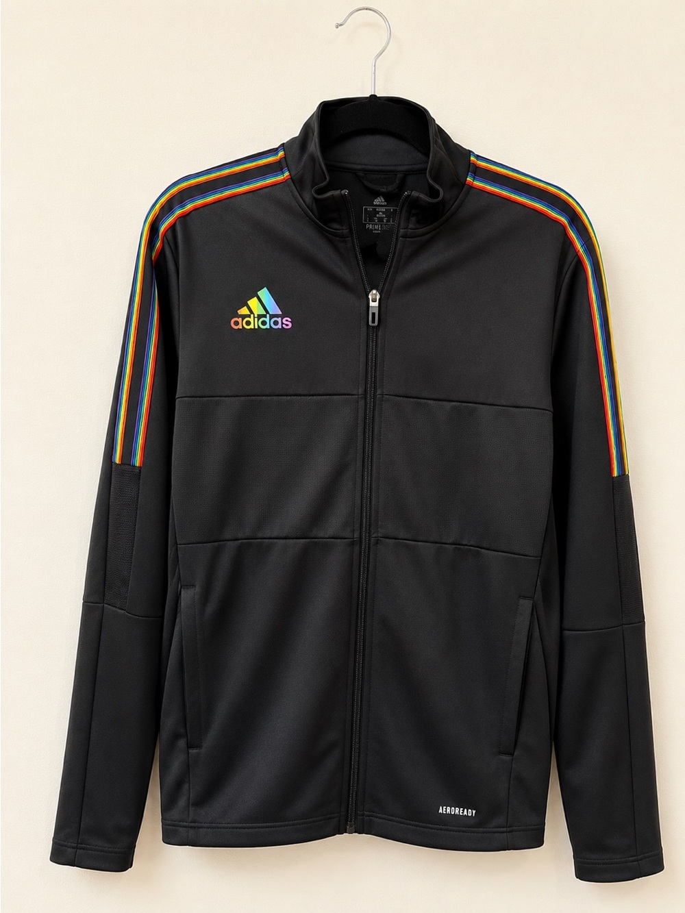 Adidas Pride Rainbow Stripe AEROREADY Track Jacket | Black Full Zip Athletic